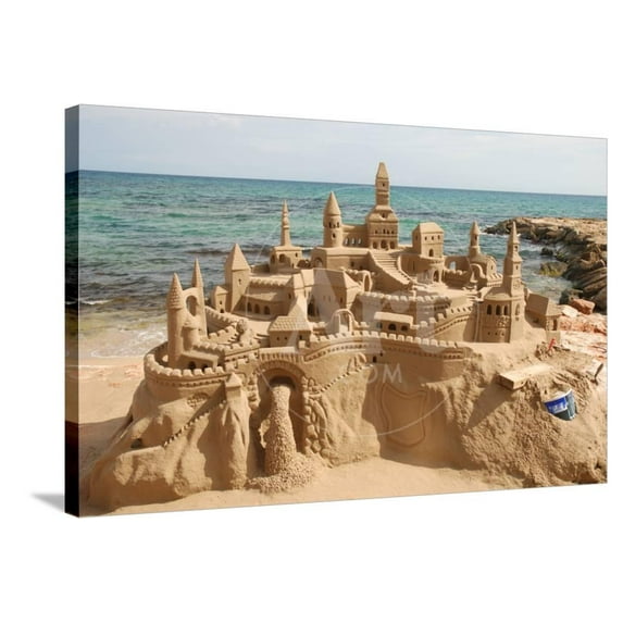 Amazing Sandcastle on a Mediterranean Beach Stretched Canvas Wall Art by Philip Lange Sold by ArtCom