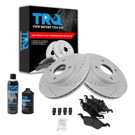 TRQ Front Metallic Brake Pad Performance Coated Rotor Kit w/Chemicals BKA17404
