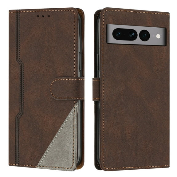 Case for Google Pixel 7 Pro, PU Leather Wallet Folio Card Holder Kickstand Shockproof Drop Protection Wrist Strap Wireless Charging Phone Case Cover Compatible with Google Pixel 7 Pro, Brown