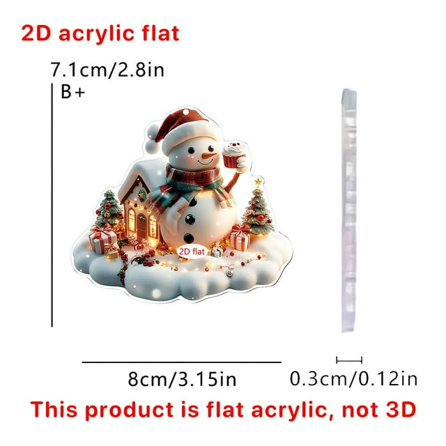 Christmas Santa Claus Snowman 2D Acrylic Keychain - Car Rearview Mirror Pendant Ornament, Festive Holiday Decoration for Home & Auto