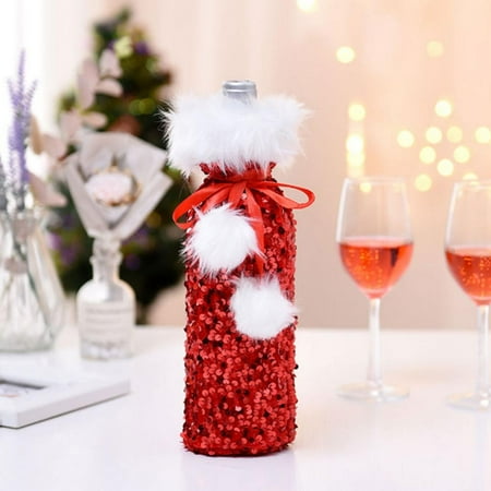 

Christmas Wine Bottle Cover Sequin Design Wine Bottle Bags Xmas Decoration