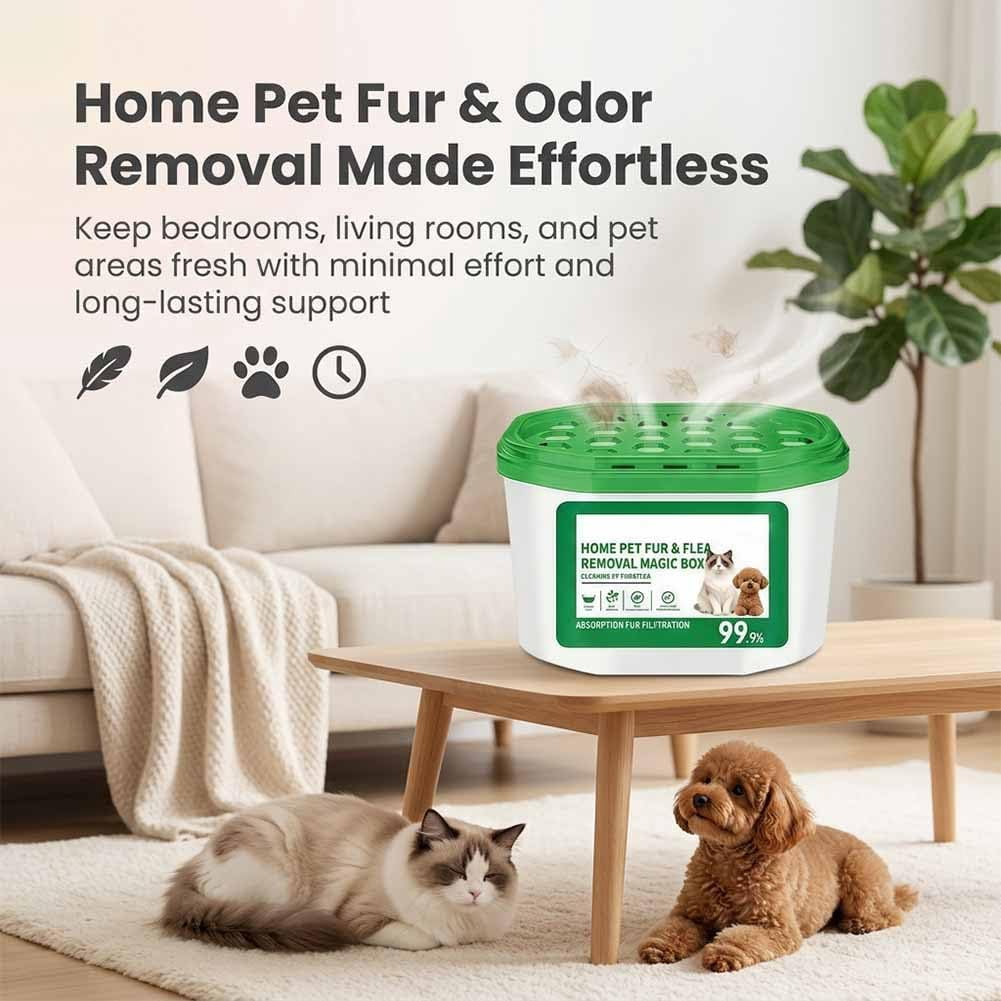 Home Pet Fur & Odor Removal Magic Box, 400ML Large Capacity Portable Air Purifier Box, Automatic Air Cleaner & Dust Collector for Home Bedroom Living Room Pet Areas (2PCS)