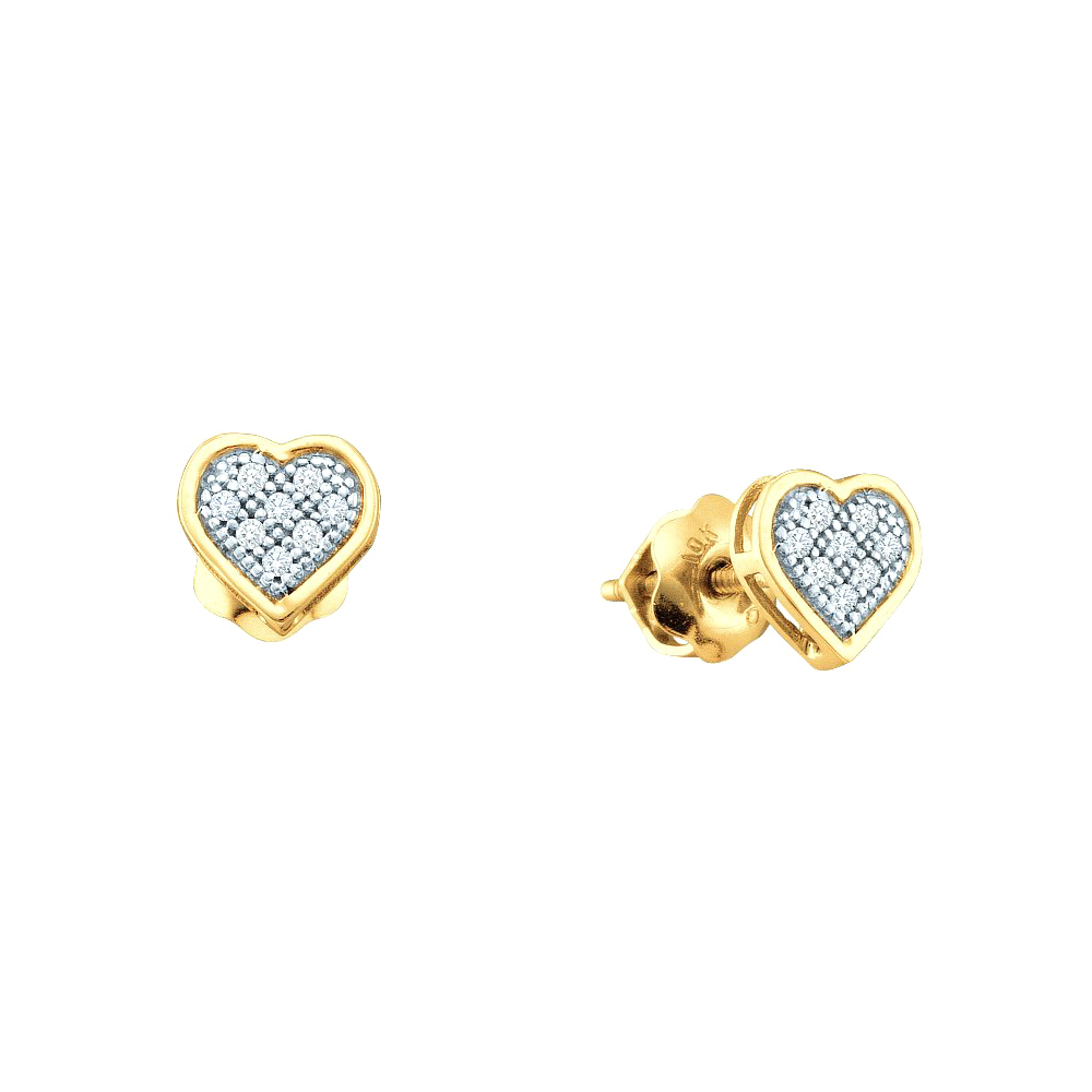 Macey Worldwide Jewelry - 10K Yellow Gold Diamond Heart Fine Screwback Earrings 1/20 Ctw