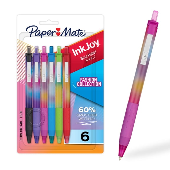 Paper Mate InkJoy 300RT Ballpoint Pens, Fashion Wraps, Retractable, Medium Point, Assorted, 6 Count