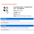 thumbnail image 2 of Front Brake Pad Set - Compatible with 2015 - 2018 BMW M3 2016 2017, 2 of 2