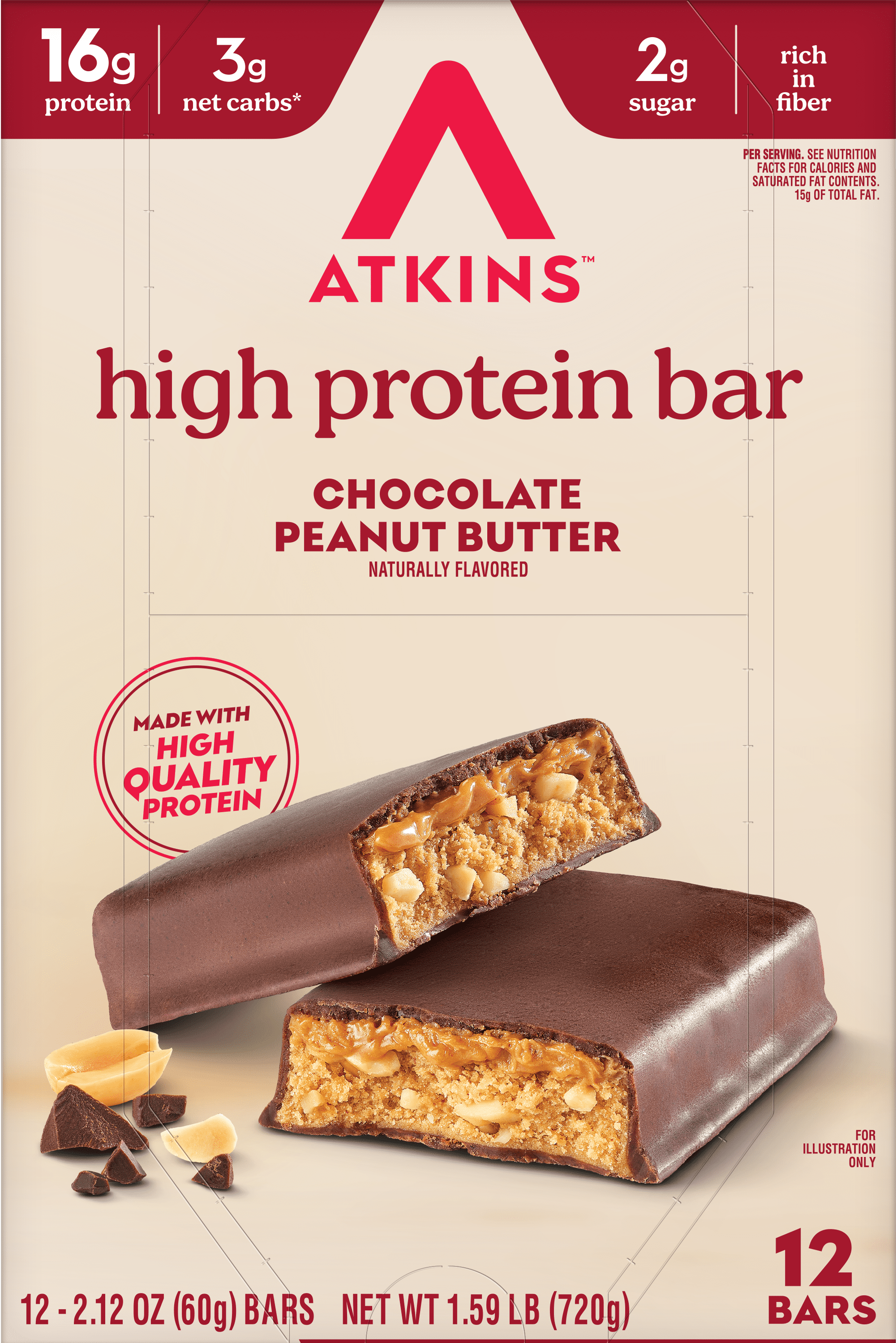Atkins High Protein Bar, Chocolate Peanut Butter, 12 Count