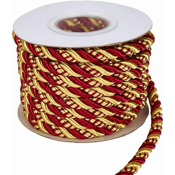 9.3 Yards 8MM Red Gold Braid Cord Trim Decorative Twine Braid Polyester Silk Honer Rope Xmas Thread String Satin Cord Trim for Home Decor Curtain Tieback Upholstery Graduation Crafts DIY