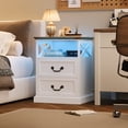 thumbnail image 3 of Hiphuta Farmhouse Set of 2 Nightstands with Charge Station, Wood End Table with 3 Drawers for Adult Bedroom, LEDS Bedside Table for Living Room, White, 3 of 8