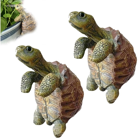 Turtle Plant Pot Figurine, Resin Tortoise Statue for Flower Pot Decor, 2pc