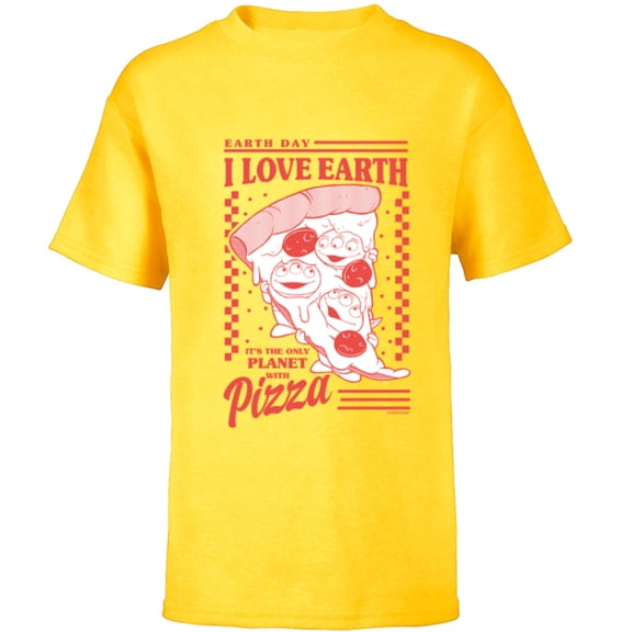 Disney and Pixar’s Toy Story Aliens I Love Earth Day Pizza - Short Sleeve T-Shirt for Kids - Customized-Yellow