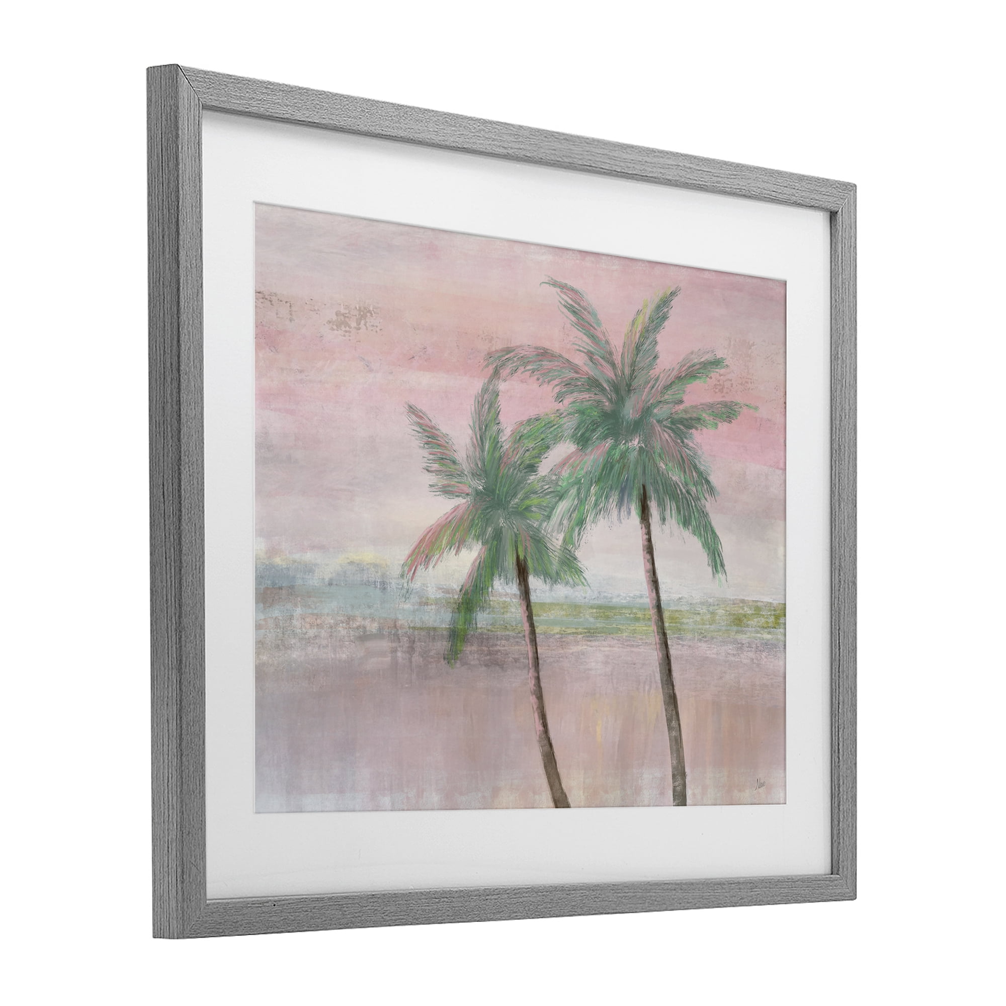 Stupell Industries Sunset Palms at Dusk Gray Framed Print Under Glass, design by Nan