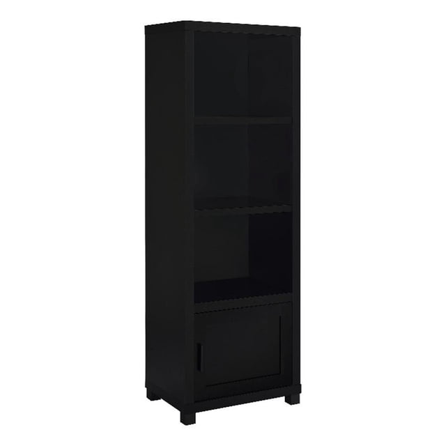 Bibliothèque Tour Multimédia Janice - 3 Tablettes - 1 Armoire de Rangement - Fini Noir