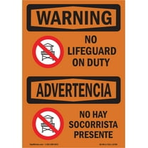 OSHA WARNING Sign - No Lifeguard On Duty Bilingual | Plastic Sign | Protect Your Business, Construction Site, Warehouse & Shop Area | Made in the USA