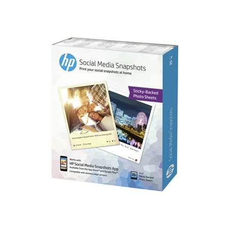 HP Social Media Snapshots - Soft gloss removable self-adhesive photo paper - 11 mil 4 in x 5 in - 287 g/m2 - 25 sheet(s) - for Envy 12X, 5530; Officejet 5740, 6100, 8040; Officejet Enterprise Color
