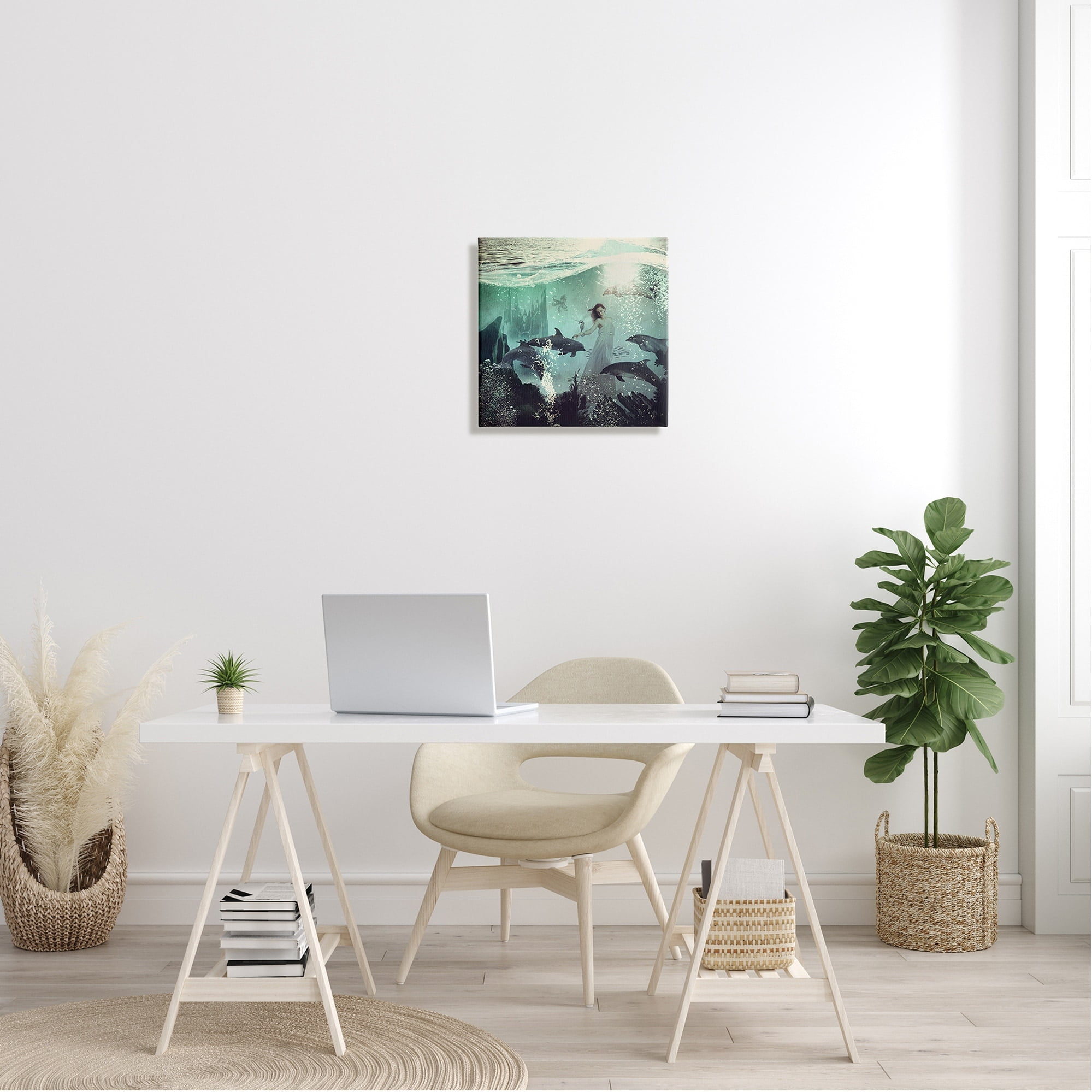 Stupell Industries Surreal Woman Underwater Dolphins Splashing Bubbles Canvas Wall Art, 17 x 17, Design by Paula Belle Flores