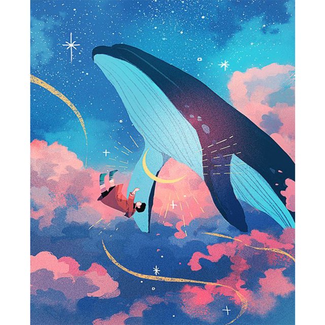 Cuadros Decorativos Ballena en la nube DIY pintura al óleo por números Kit acrílico pintura lienzo dibujo Wdftyju embutido en tela