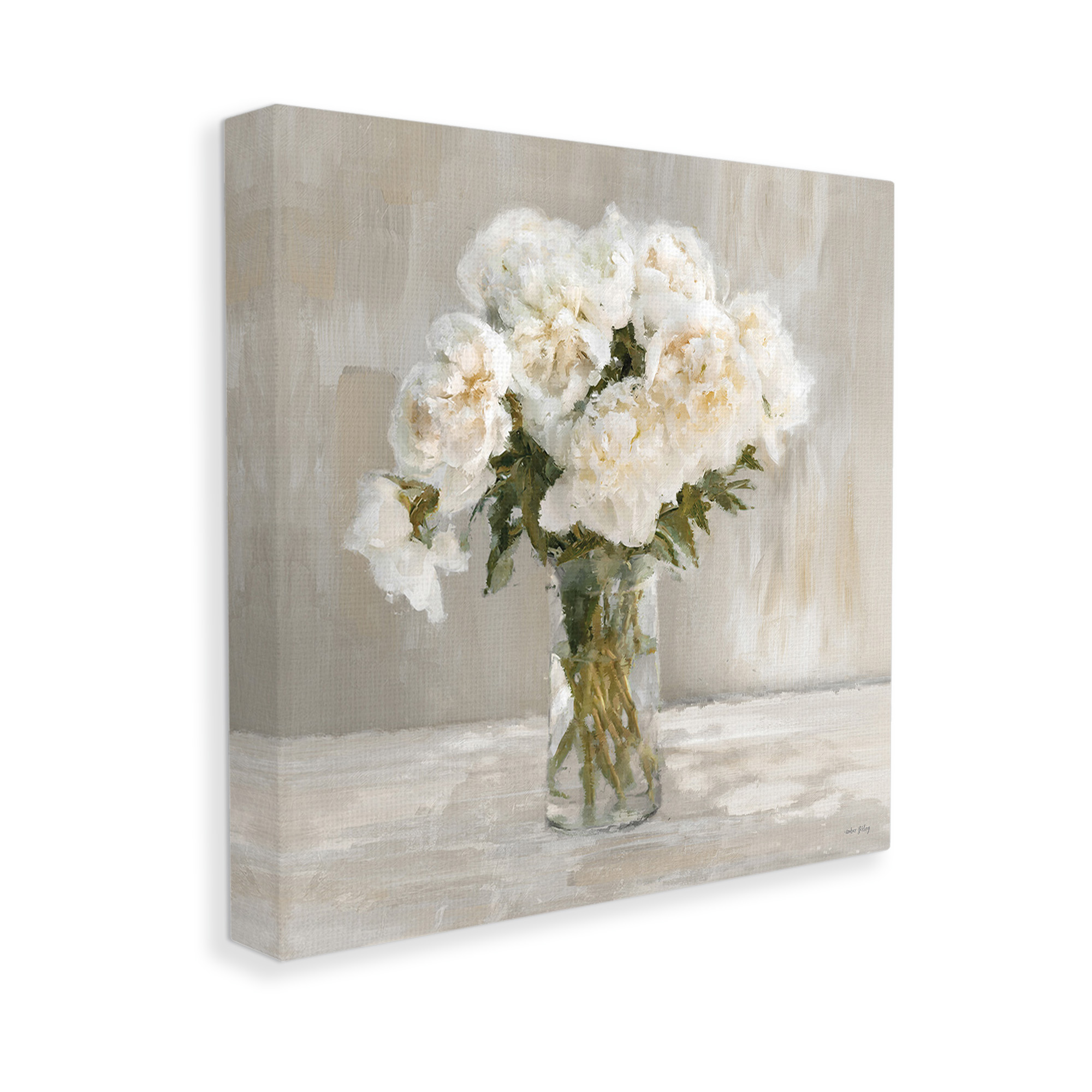 Stupell Industries Fluffy White Flowers Botanical & Floral Painting Gallery Wrapped Canvas Art Print Wall Art, 17 x 17
