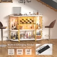 thumbnail image 3 of Homieasy 4-Tier Wine Bar Cabinet with Power Outlets & LED Lights, Floor Standing Metal Wine Rack for Liquor and Glasses Storage, Dining Room Coffee Bar, 47.5"W x 15.8"D x 36"H, White Gold, 3 of 7