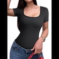 thumbnail image 2 of Body de Dos Piezas para Mujer, de una Pieza, Acanalado, con Cuello Cuadrado y Corta. Negro L, 2 of 7