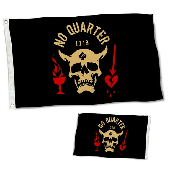 Dutern Double Sided No Quarter 1718 Pirate Skull US Flag Banner 3 Ply with Brass Grommets 2x3 Feet