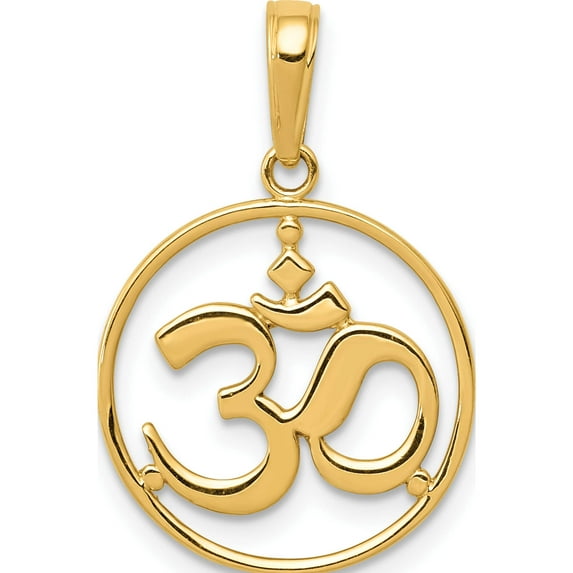 14K Yellow Gold Cut-Out Round Frame Yoga Om Symbol Pendant (22 X 15) Made In Peru d4264