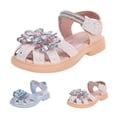 thumbnail image 2 of GiLiling Girls' Closed-Toe Princess Sandals, Glitter Rhinestone Flower Adjustable Pearl Ankle Strap, Low Heel Non-Slip Sole Summer Dress Sandals (Pink, 2.5-3 Years), 2 of 7