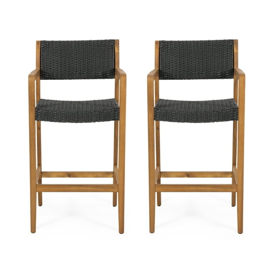Noble House Angel Outdoor Bar Stool - Teak/Black, 2 Pack
