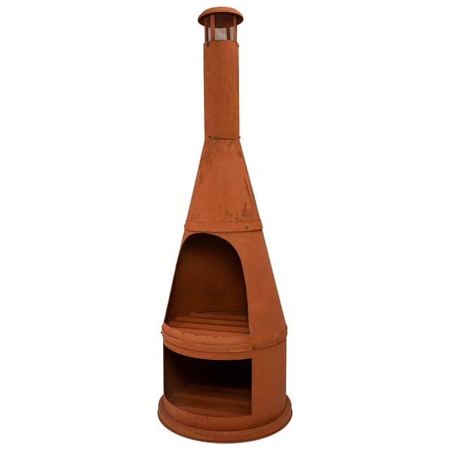 Sunnydaze Steel Chiminea with Built-In Log Holder - Rustic - 70" H