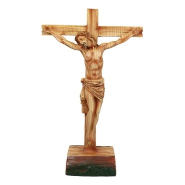 Passion Of Jesus Christ On The Cross In Faux Cedar Wood Finish Figurine 11.25"H