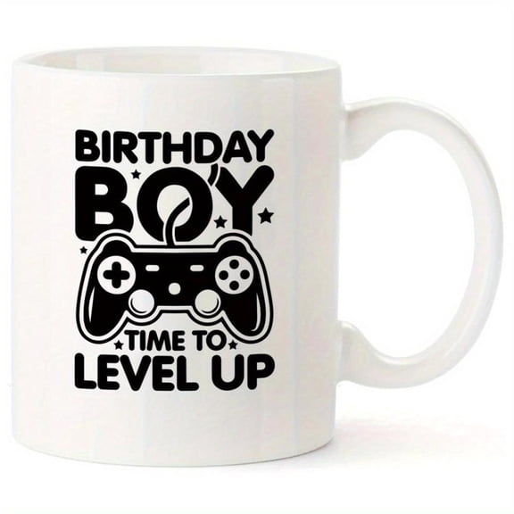 Birthday Boy Game Boy Mug 11oz Ceramic Coffee Cup with Time to Level Up Gaming Design Controller Graphic Durable Reusable Gamers Birthday Present Him