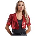 thumbnail image 2 of Kaerm Veste à Paillettes Brillante pour Femmes Manches Courtes Blazer Ouvert Boléro Tenue de Fête Rouge G, 2 of 7