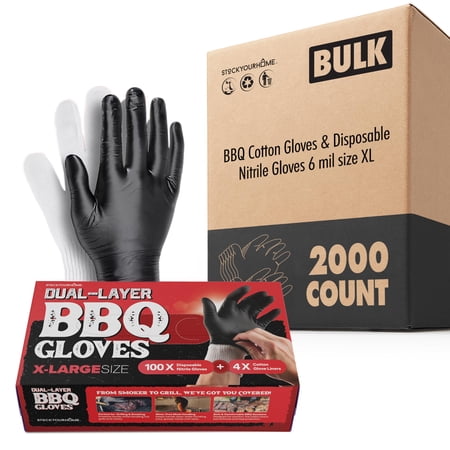 BBQ Grilling Gloves Kit (XL) – 2000 Nitrile Disposable Gloves & 80 Cotton Liners, Heat-Resistant & Waterproof for Cooking, Smoking & Cleaning