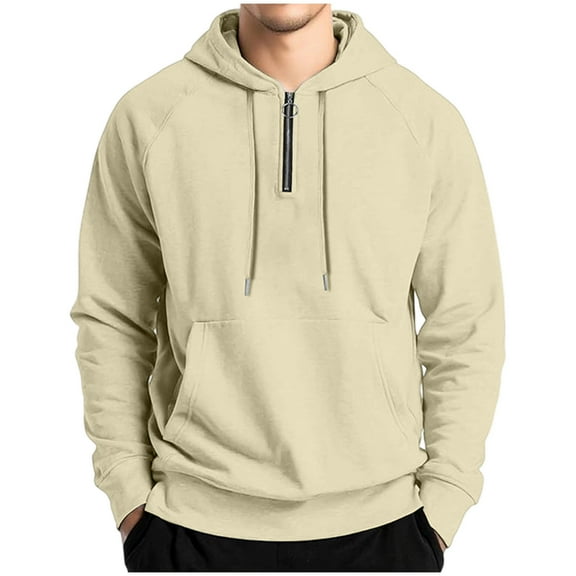 Yangnuo Mens Trendy Casual Quarter Zipper Hoodies Men's Solid Color Half Zipper Long Sleeved Hooded Sweatshirt