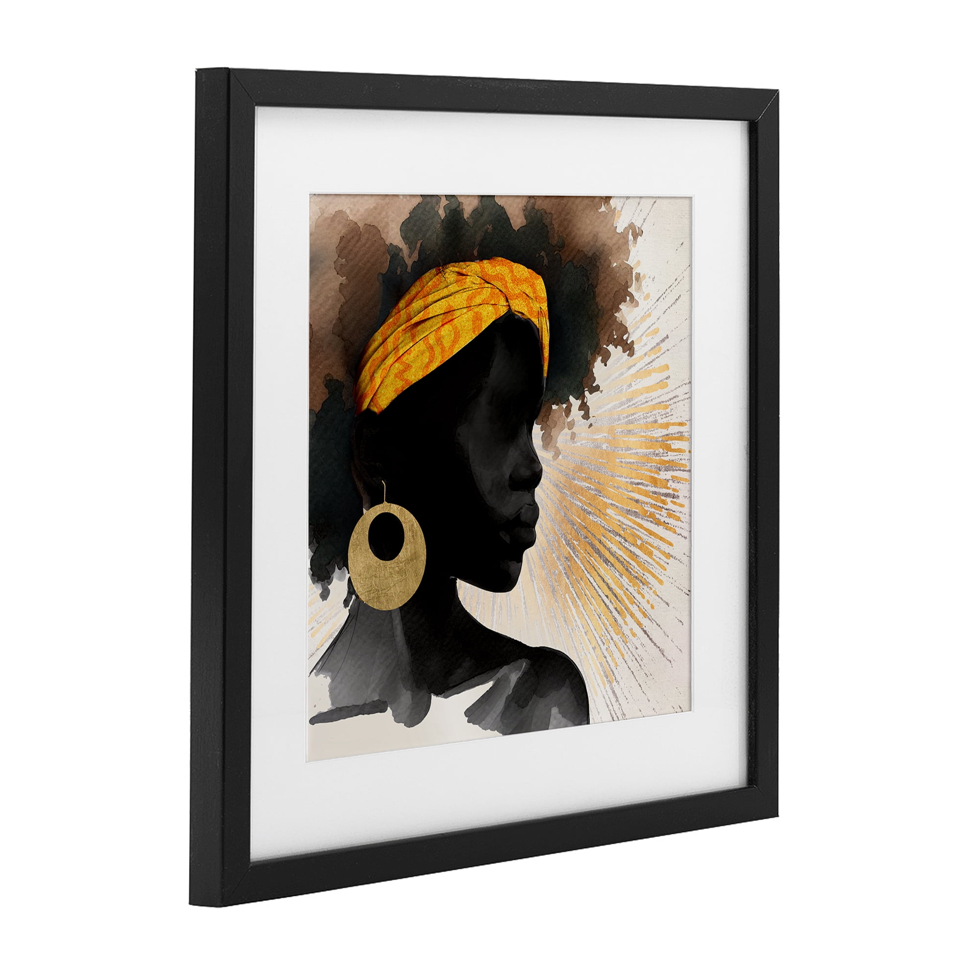 Stupell Industries Sunburst Silhouette with Headwrap Black Framed Print Under Glass, design by CAD Designs