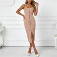 thumbnail image 4 of Womens Summer Casual Sleeveless Button Down Spaghetti Strap Square Neck Knit Dress Slim Fit, 4 of 9