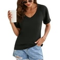 thumbnail image 4 of KingShop Women's T-Shirt Short Sleeve V-Neck Casual Loose Tops Solid Color Basic Tee Loose Fit Blouse Soft Pullover, 4 of 6