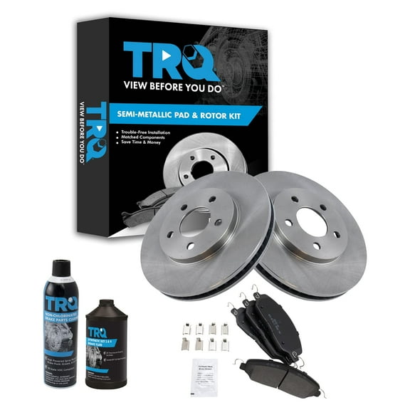 TRQ Rotor & Brake Pad Semi-Metallic Front Kit w/Chemicals for Ford Mustang BKA16680