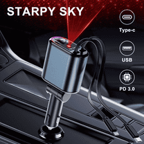 Homeminion 66W Retractable Car Charger,Phone Charger for Car,Car Charger with Starlight Roof & 2 USB Ports - Fast Charging Cars Phone Chargers USB C Adapter for iPhone & Android(Dark Grey)