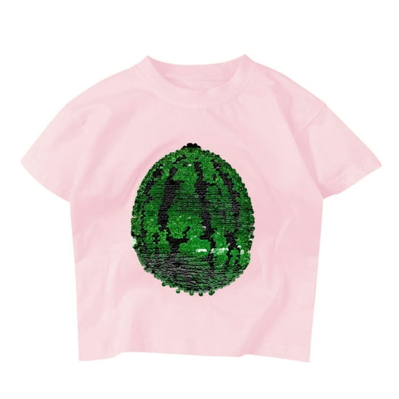 Fshinging Toddler Girls T Shirts Loose Fit Tops Boys Gifts Changing Flip Sequins Watermelon Short Sleeve Kids Tshirts Clothes Size 3-4 Years
