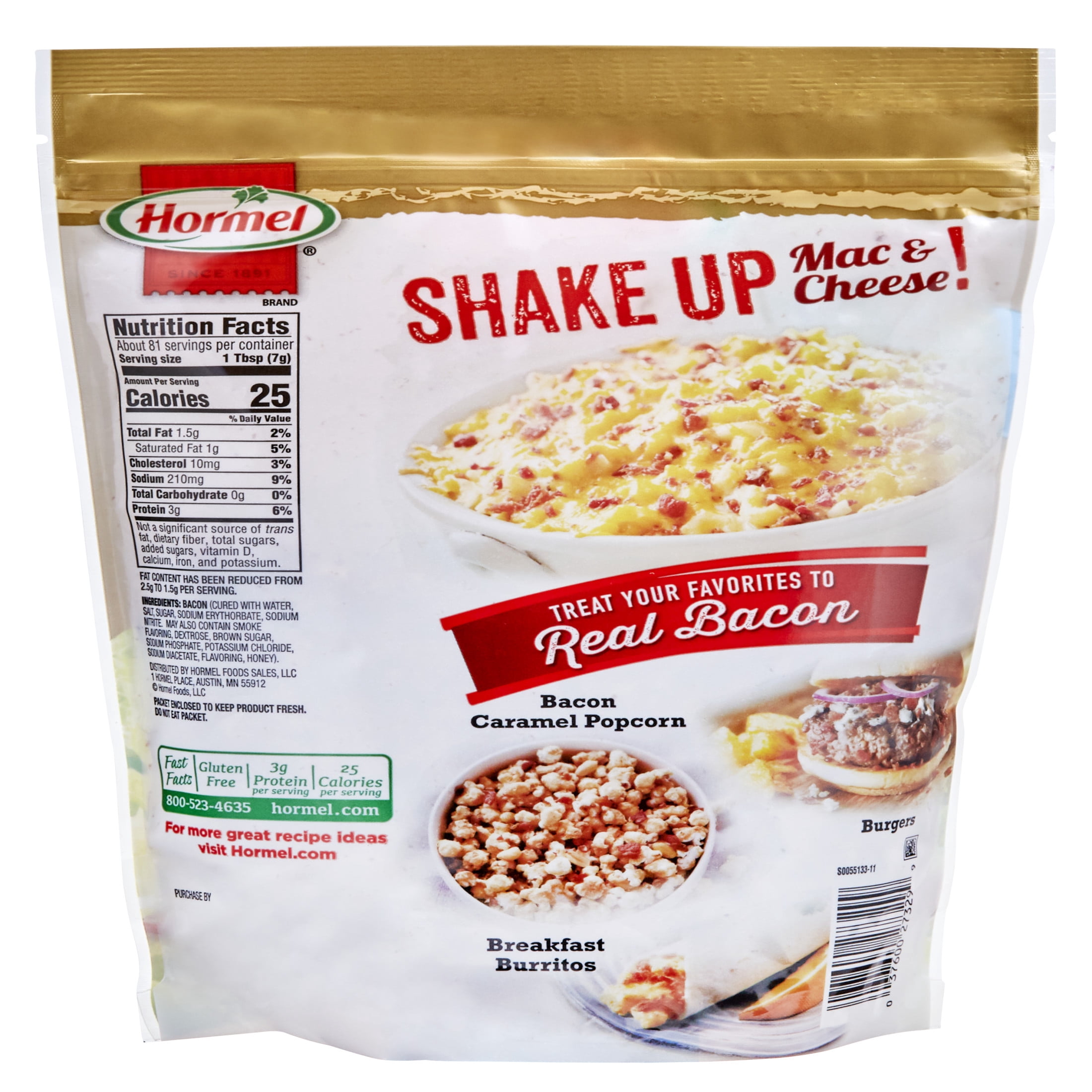(6 pack) HORMEL Real Crumbled Bacon Topping, Shelf Stable, 20 oz Plastic Resealable Pouch