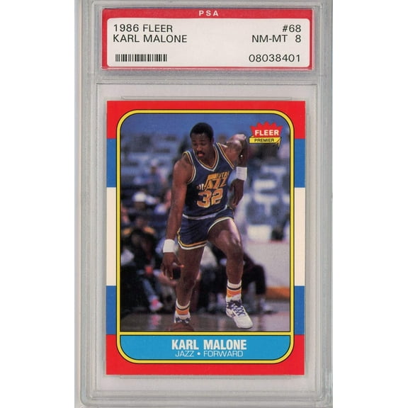 Graded 1986 Fleer Karl Malone #68 Rookie RC Basketball Card PSA 8 NM-MT