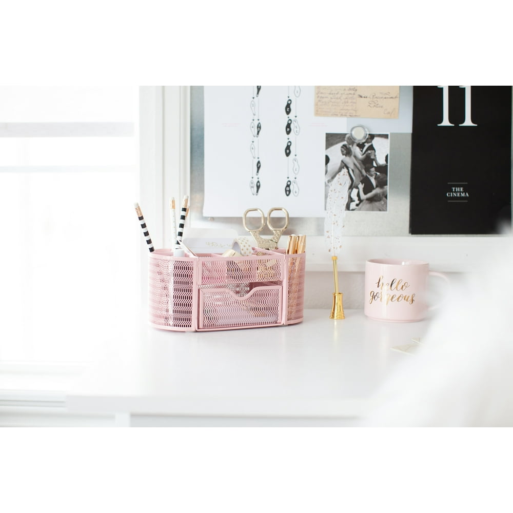 Blu Monaco Pink Desk Organizer with Drawer for Home or Office