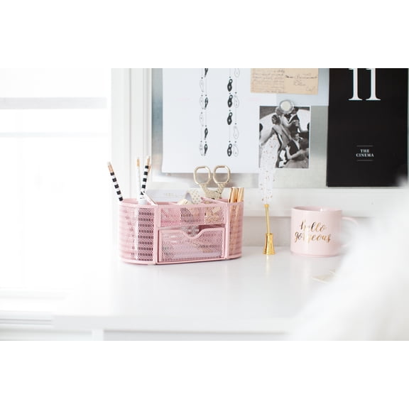 Blu Monaco Pink Desk Organizer with Drawer - for Home or Office