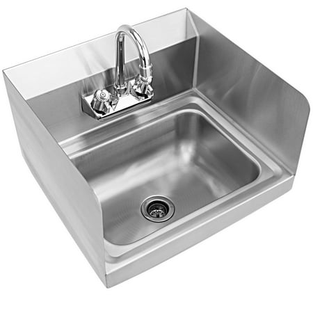 Costway Stainless Steel Hand Washing Sink Nsf Commercial With Faucet And Side Splashes