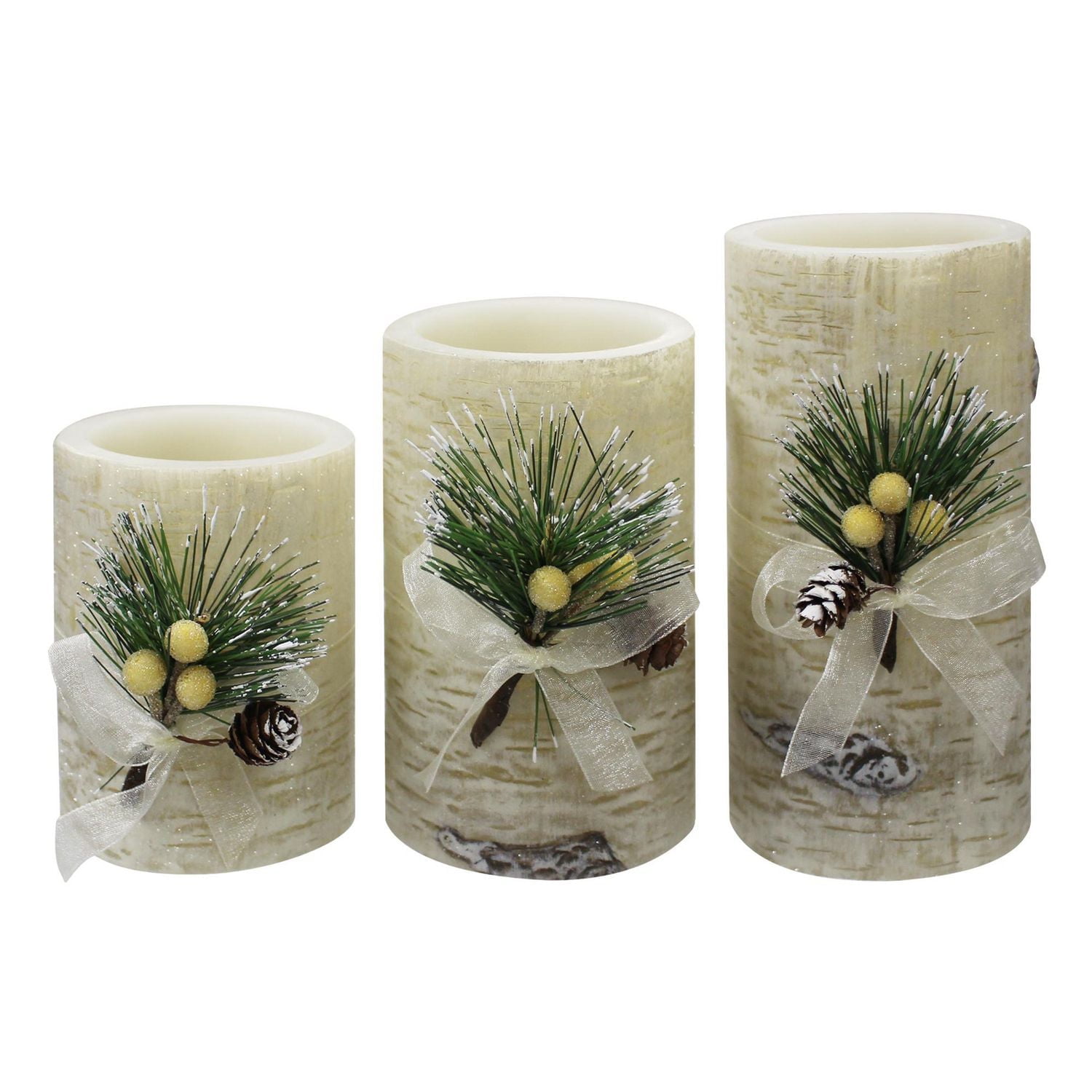 Hometrends Birch Foliage LED Pillar Candle Set with Remote Control