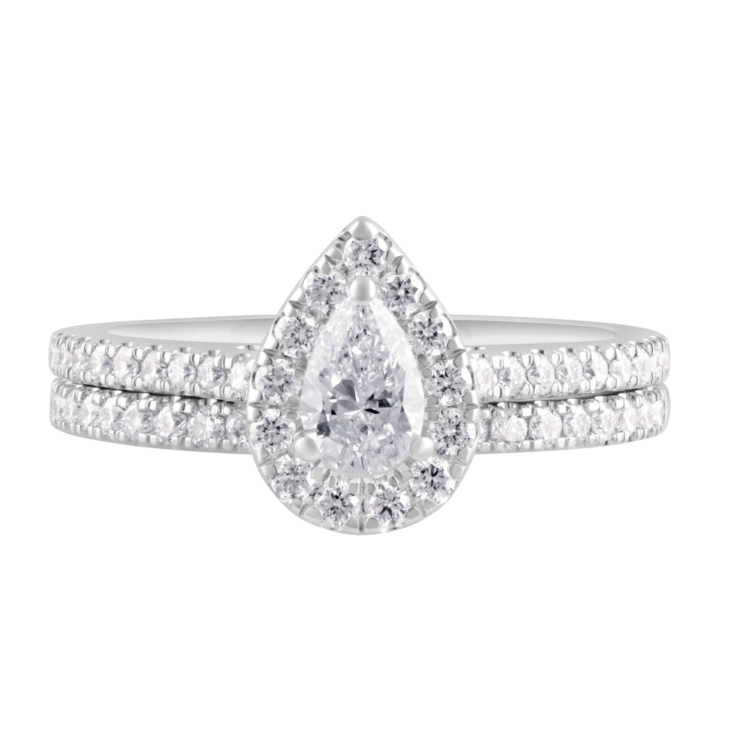 Unique Moments 1 Ctw Lab Grown Diamond Pear Bridal Set in 10K White Gold Jewelry for Women