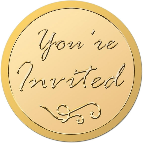 You are Invited Foils Seal Sticker Gold Foil Embossed Stickers 1.5 Inch Round Self Adhesive Seals Golden Embossing for DIY handcrafting