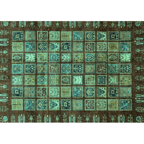 Ahgly Company Machine Washable Indoor Rectangle Abstract Turquoise Blue Modern Area Rugs, 5' x 7'