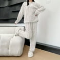thumbnail image 2 of Xfvqtps Women Fuzzy Pajama Set Pullover Love Embossed Pattern Long Sleeve Solid Color Long Leg Thickened Cozy Soft House Leisure Wear Casual Warm Winter Flannel Top and Pants Set White, 2 of 6