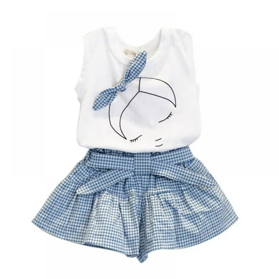 XBASW 1-9T Girl's 2 Piece Summer T-Shirt Skirt Pants Outfits for Kids Baby Bowknot Printed Sleeveless Tank Tops and Elastic Shorts with Tutu Set